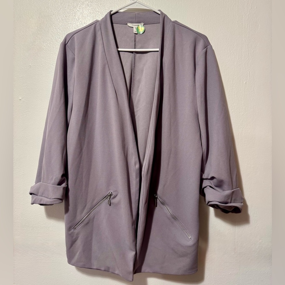 Maurices Ever Go Lavender Open-Front Blazer with Zip Pockets & 3/4 sleeves